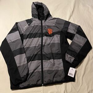 Carl Banks Black and Gray Striped Hooded Windbreaker